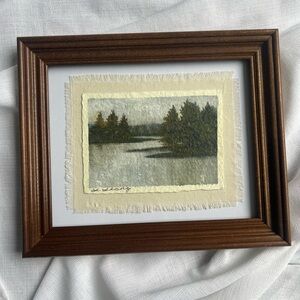 “Cold Haze Rising” Framed Landscape Art with Brown Frame